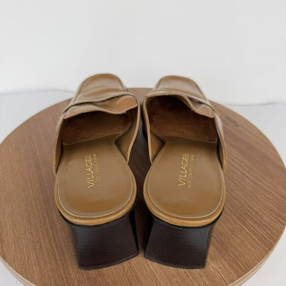 Villager San Jose Slide Womens Tan Leather 90's Minimal Block Heel Loafers 8.5M - Picture 5 of 7